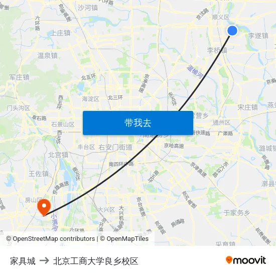 家具城 to 北京工商大学良乡校区 map