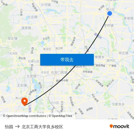 怡园 to 北京工商大学良乡校区 map