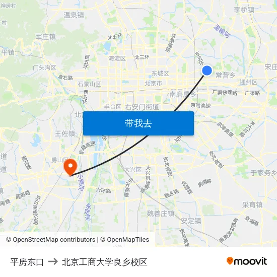 平房东口 to 北京工商大学良乡校区 map