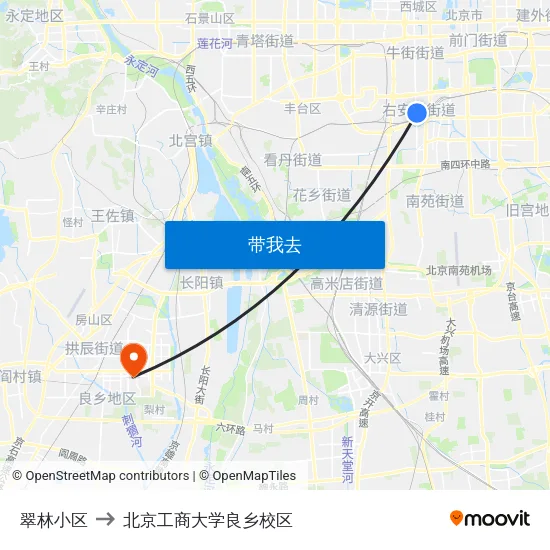 翠林小区 to 北京工商大学良乡校区 map