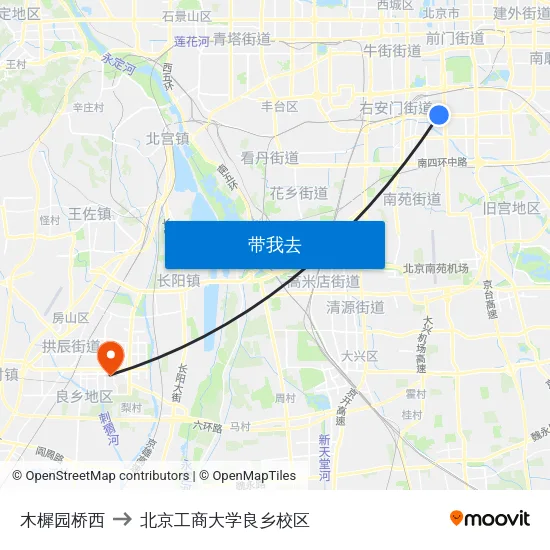 木樨园桥西 to 北京工商大学良乡校区 map