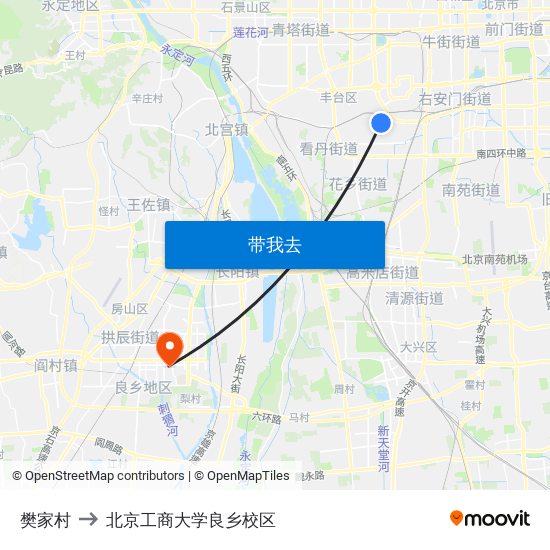 樊家村 to 北京工商大学良乡校区 map
