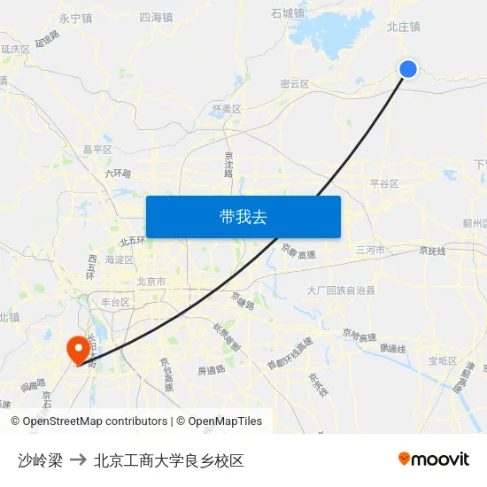 沙岭梁 to 北京工商大学良乡校区 map