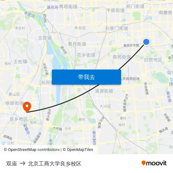 双庙 to 北京工商大学良乡校区 map