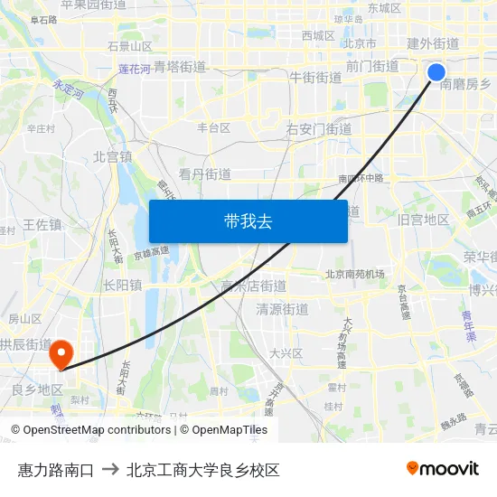 惠力路南口 to 北京工商大学良乡校区 map
