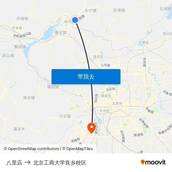 八里店 to 北京工商大学良乡校区 map