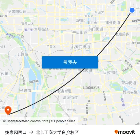 姚家园西口 to 北京工商大学良乡校区 map