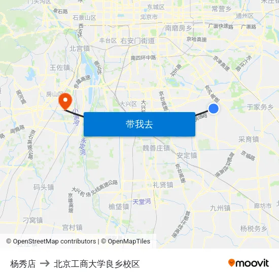 杨秀店 to 北京工商大学良乡校区 map