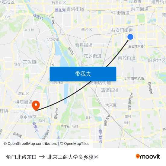 角门北路东口 to 北京工商大学良乡校区 map