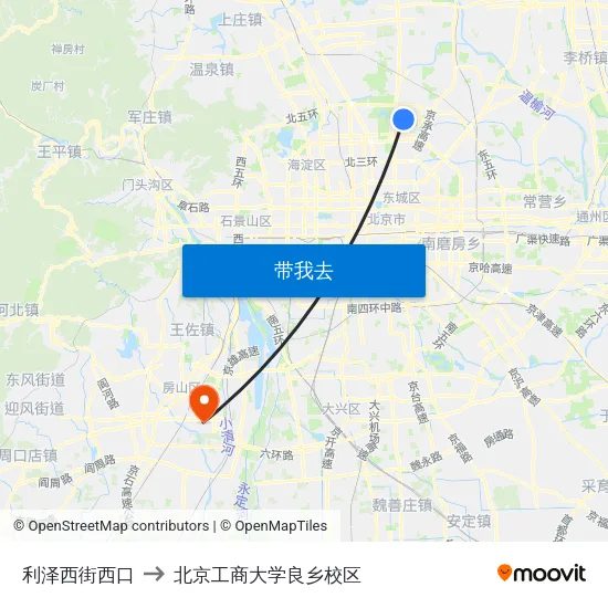 利泽西街西口 to 北京工商大学良乡校区 map