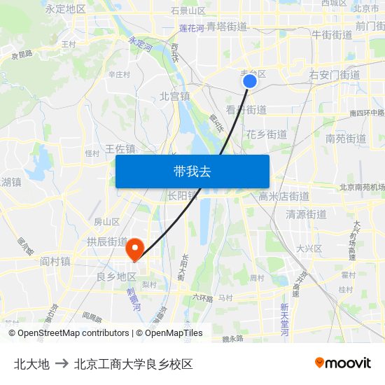 北大地 to 北京工商大学良乡校区 map