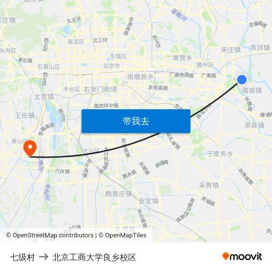 七级村 to 北京工商大学良乡校区 map