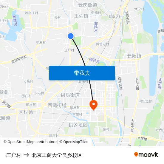 庄户村 to 北京工商大学良乡校区 map