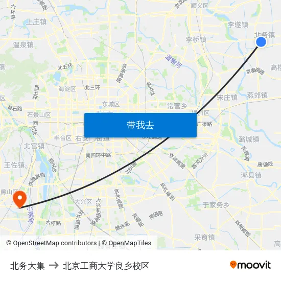 北务大集 to 北京工商大学良乡校区 map