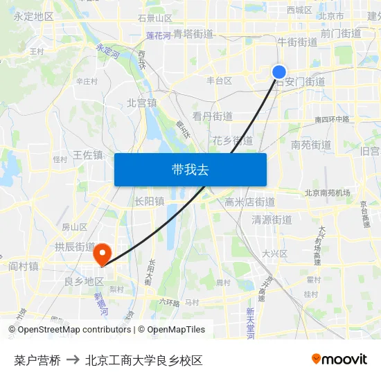 菜户营桥 to 北京工商大学良乡校区 map