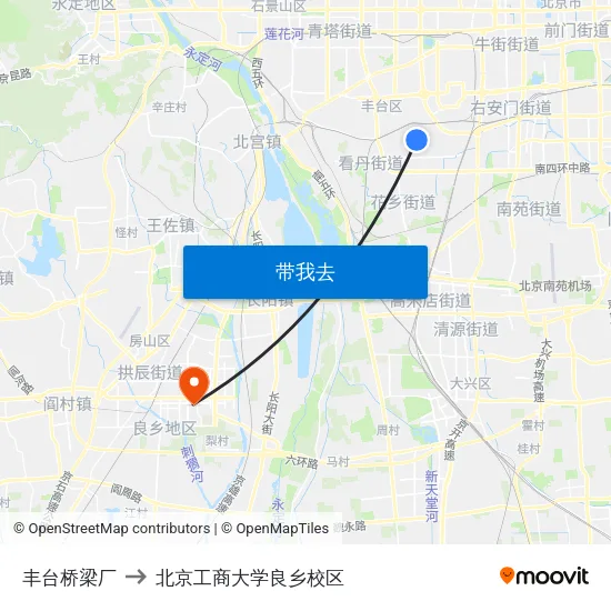 丰台桥梁厂 to 北京工商大学良乡校区 map