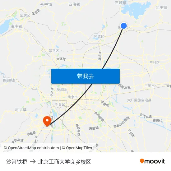 沙河铁桥 to 北京工商大学良乡校区 map