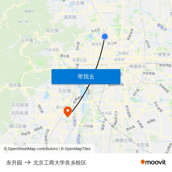 东升园 to 北京工商大学良乡校区 map