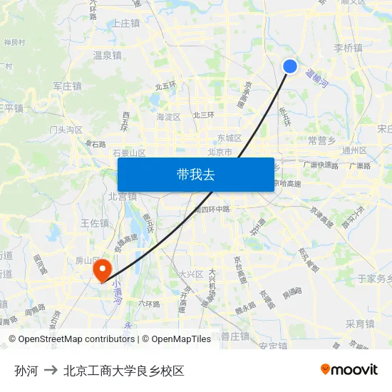 孙河 to 北京工商大学良乡校区 map