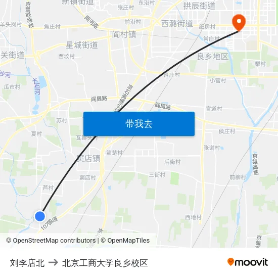 刘李店北 to 北京工商大学良乡校区 map