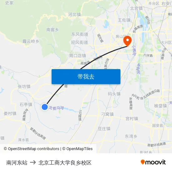 南河东站 to 北京工商大学良乡校区 map