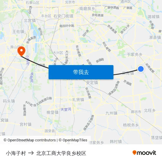 小海子村 to 北京工商大学良乡校区 map