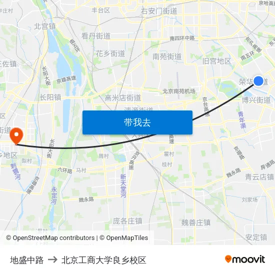 地盛中路 to 北京工商大学良乡校区 map
