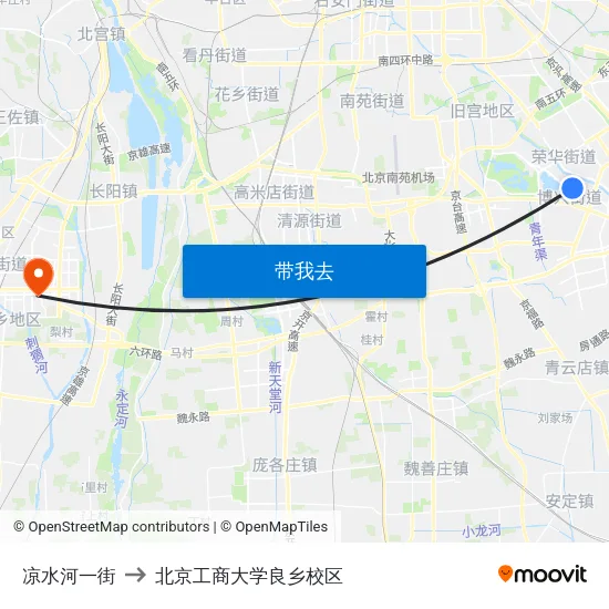凉水河一街 to 北京工商大学良乡校区 map