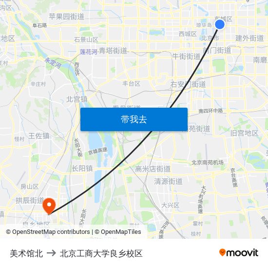 美术馆北 to 北京工商大学良乡校区 map