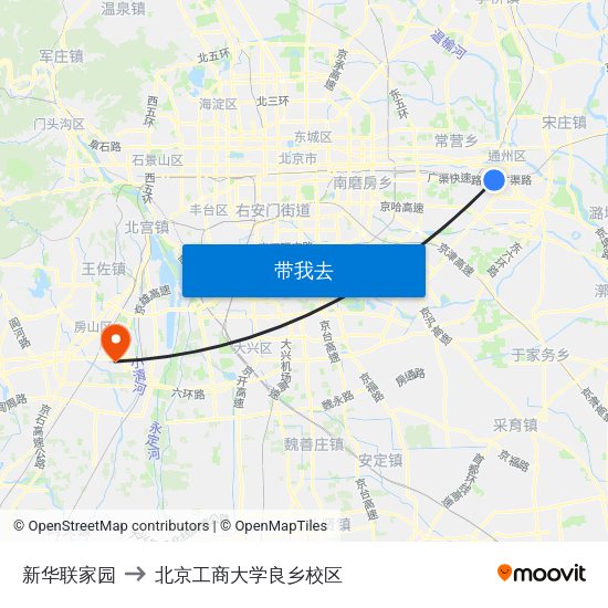 新华联家园 to 北京工商大学良乡校区 map