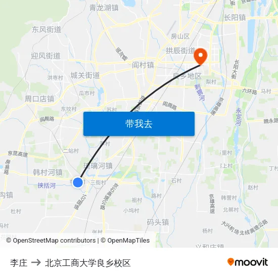 李庄 to 北京工商大学良乡校区 map