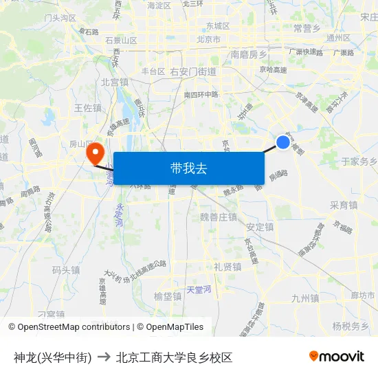 神龙(兴华中街) to 北京工商大学良乡校区 map