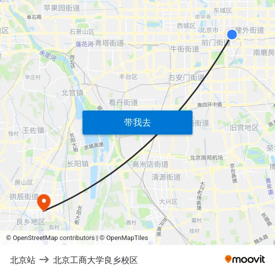 北京站 to 北京工商大学良乡校区 map