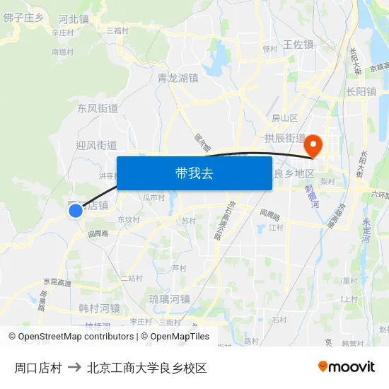 周口店村 to 北京工商大学良乡校区 map