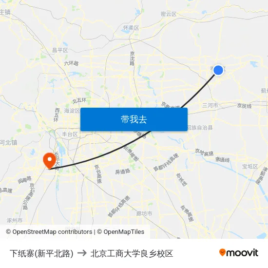 下纸寨(新平北路) to 北京工商大学良乡校区 map