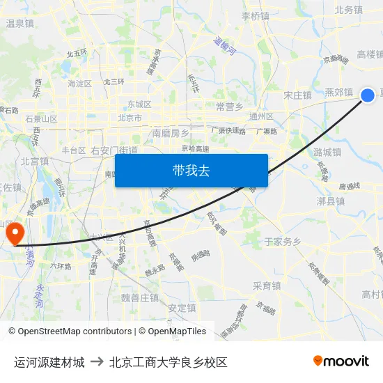 运河源建材城 to 北京工商大学良乡校区 map