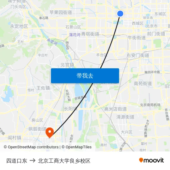四道口东 to 北京工商大学良乡校区 map