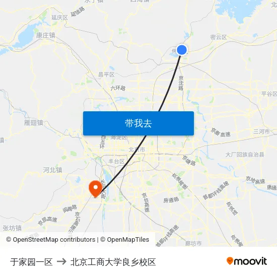 于家园一区 to 北京工商大学良乡校区 map