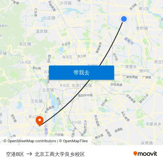空港B区 to 北京工商大学良乡校区 map