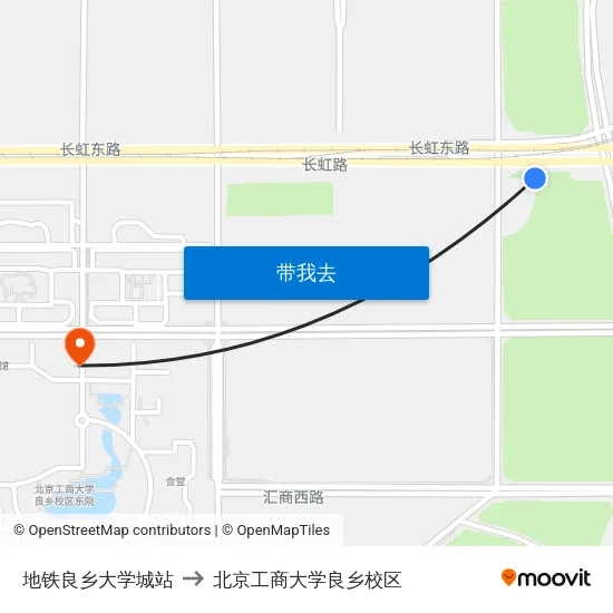 地铁良乡大学城站 to 北京工商大学良乡校区 map