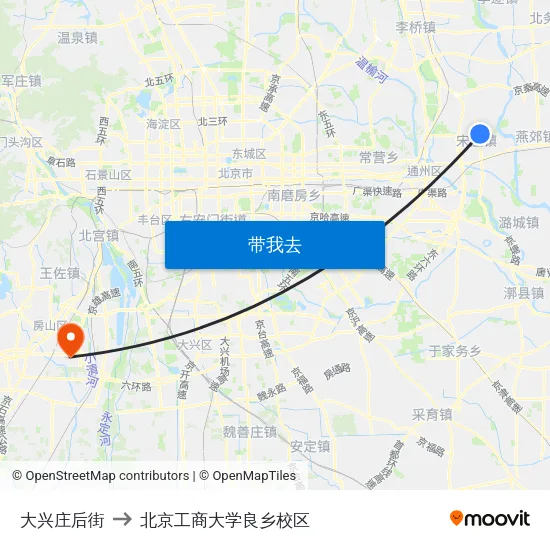大兴庄后街 to 北京工商大学良乡校区 map