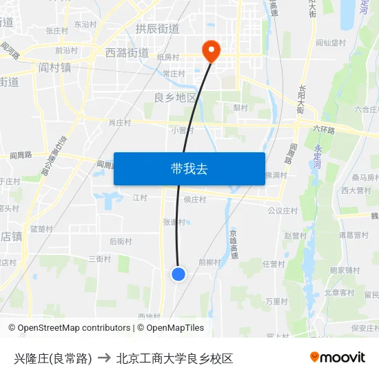 兴隆庄(良常路) to 北京工商大学良乡校区 map