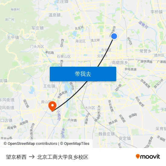 望京桥西 to 北京工商大学良乡校区 map