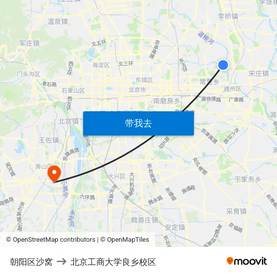 朝阳区沙窝 to 北京工商大学良乡校区 map