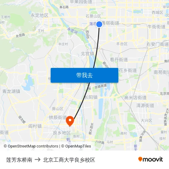 莲芳东桥南 to 北京工商大学良乡校区 map