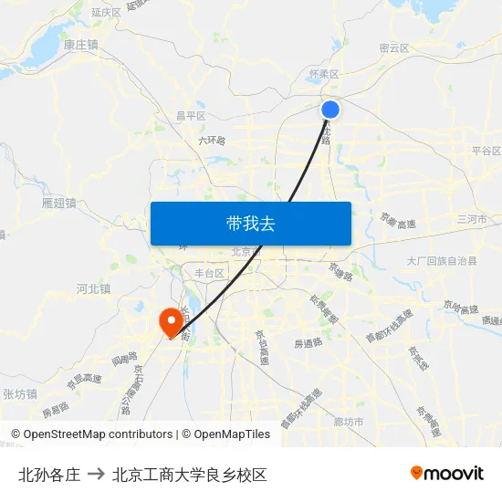 北孙各庄 to 北京工商大学良乡校区 map