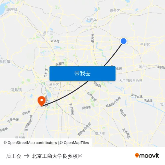 后王会 to 北京工商大学良乡校区 map