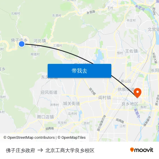 佛子庄乡政府 to 北京工商大学良乡校区 map