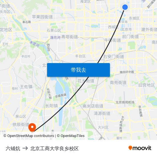 六铺炕 to 北京工商大学良乡校区 map
