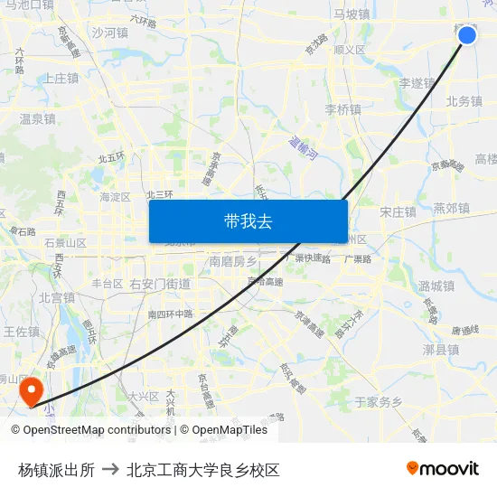 杨镇派出所 to 北京工商大学良乡校区 map